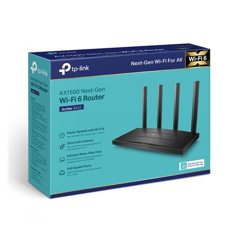 TP-LINK | Wi-Fi 6 Router | Archer AX12 | 802.11ax | 300+1201 Mbit/s | 10/100/1000 Mbit/s | Ethernet LAN (RJ-45) ports 3 | Mesh S - 4